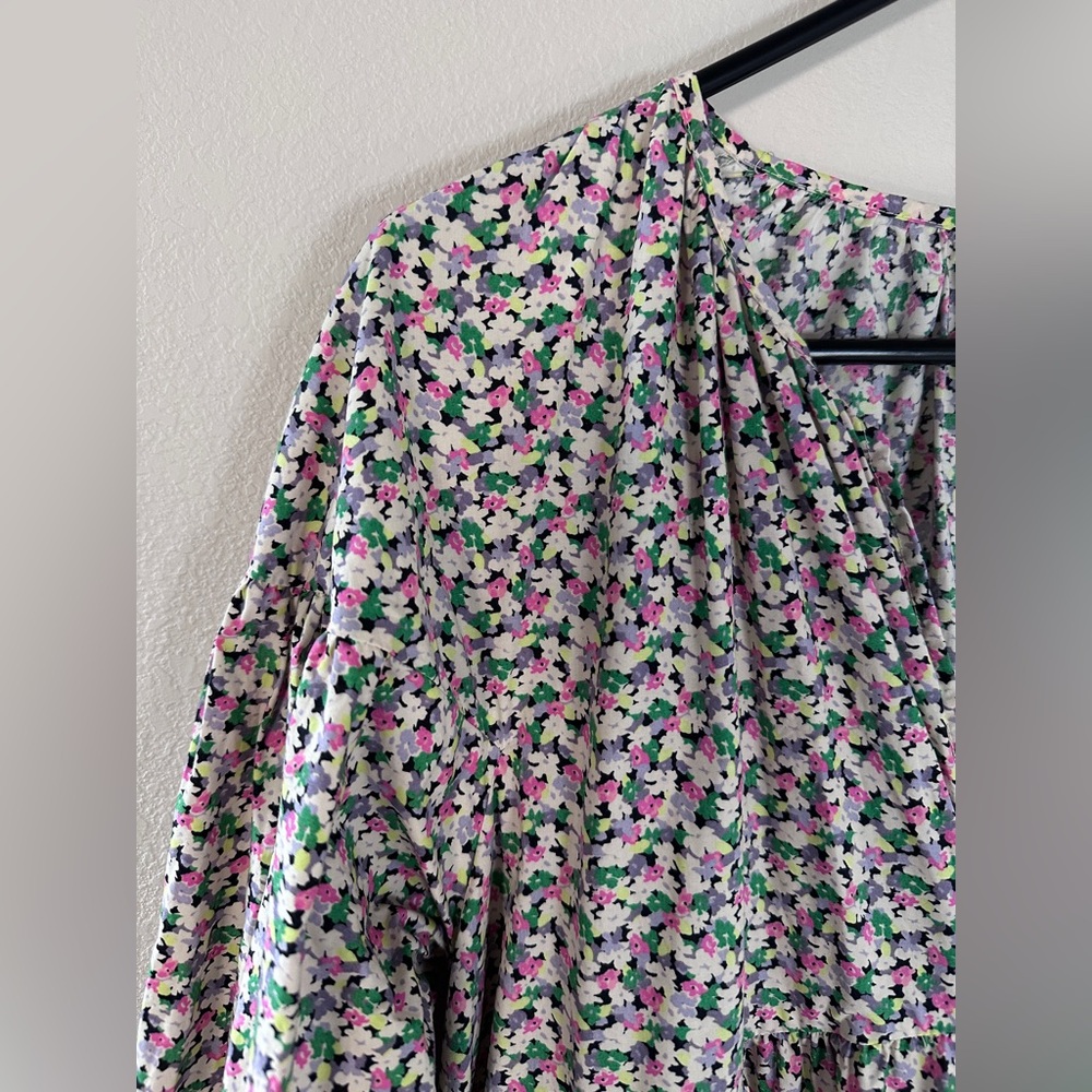 H&M Conscious Floral A-LINE COTTON Dress Floral Puff Sleeve size small - Picture 5 of 9